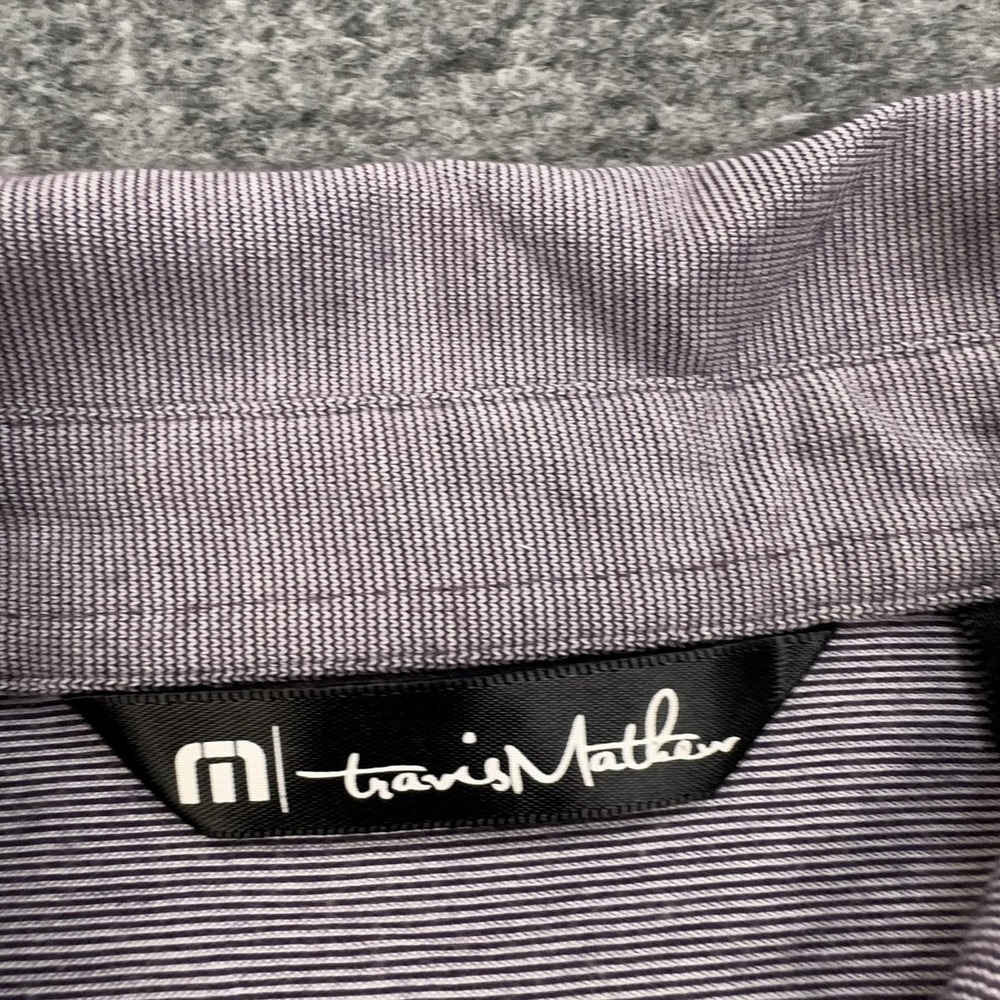 TravisMathew Polo Shirt Mens L Purple Striped Pima Cotton Polyester Golf Knit - Picture 4 of 10
